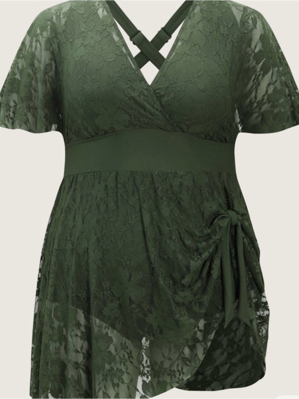 Sheer Lace Knotted Asymmetrical Hem Swim Dress